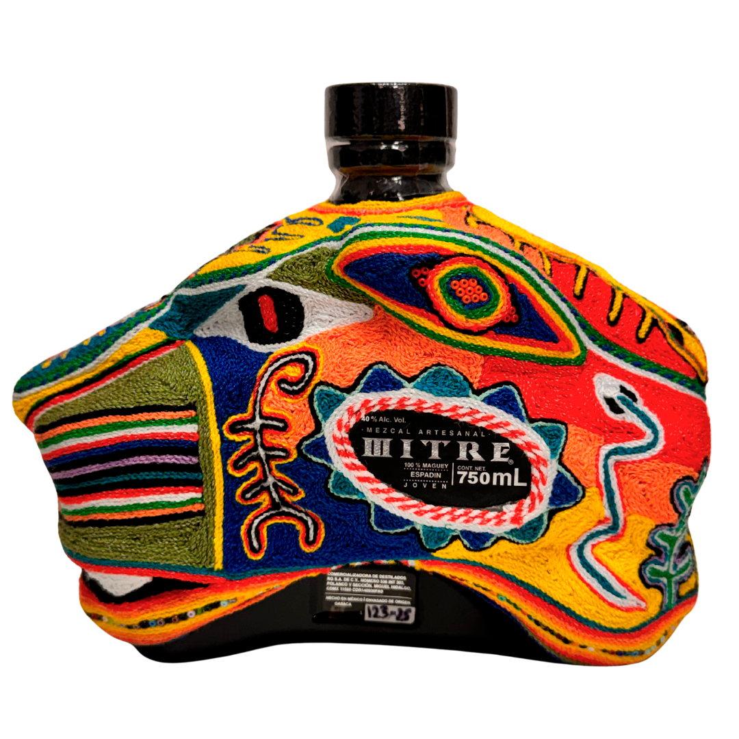 Producto Botella Huichol de Estambre Mezcal Mitre Espadin